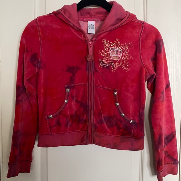 Mimi & Maggie Soft Velour Red Marble Zip Hoodie - Picture 8 of 8